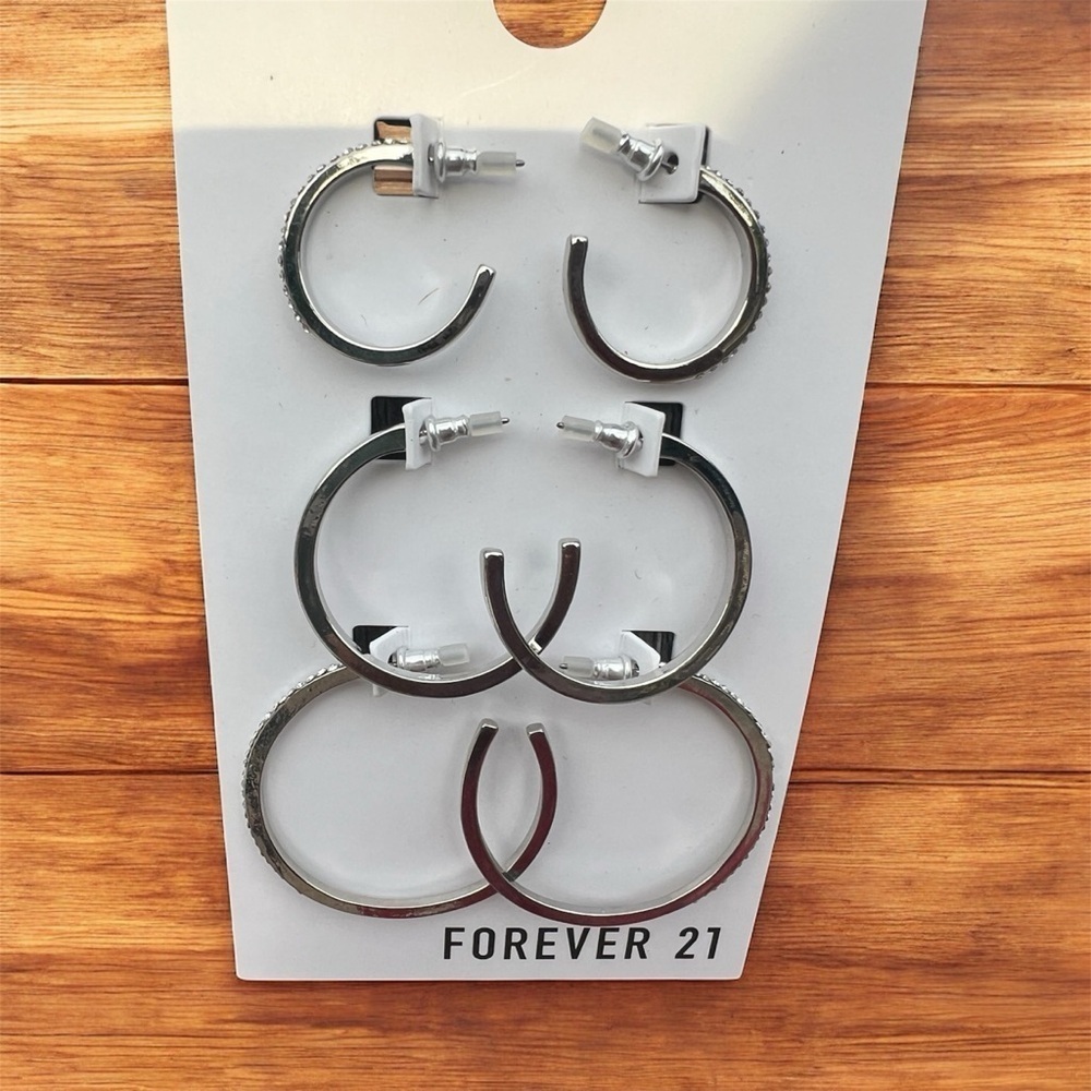Forever 21 Silver Hoop Earring Set – 3 Sizes NWT